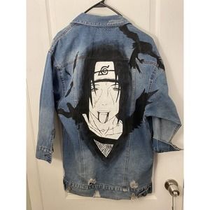 Custom Hand painted Itachi Denim jacket size M Anime Naruto Uchiha Embroidery